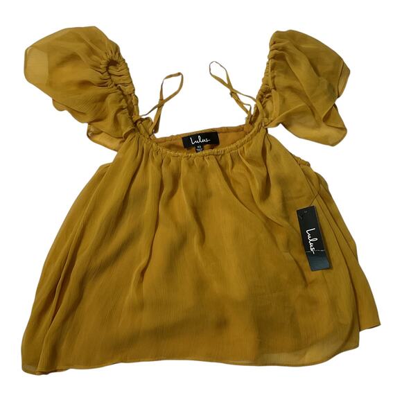 Lulus Tops - Lulus Got Me Moving Mustard Yellow Ruffle Off-the-Shoulder Top - XS